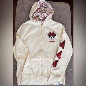 Disney Women’s Cream Hoodie with Red Sequin Details